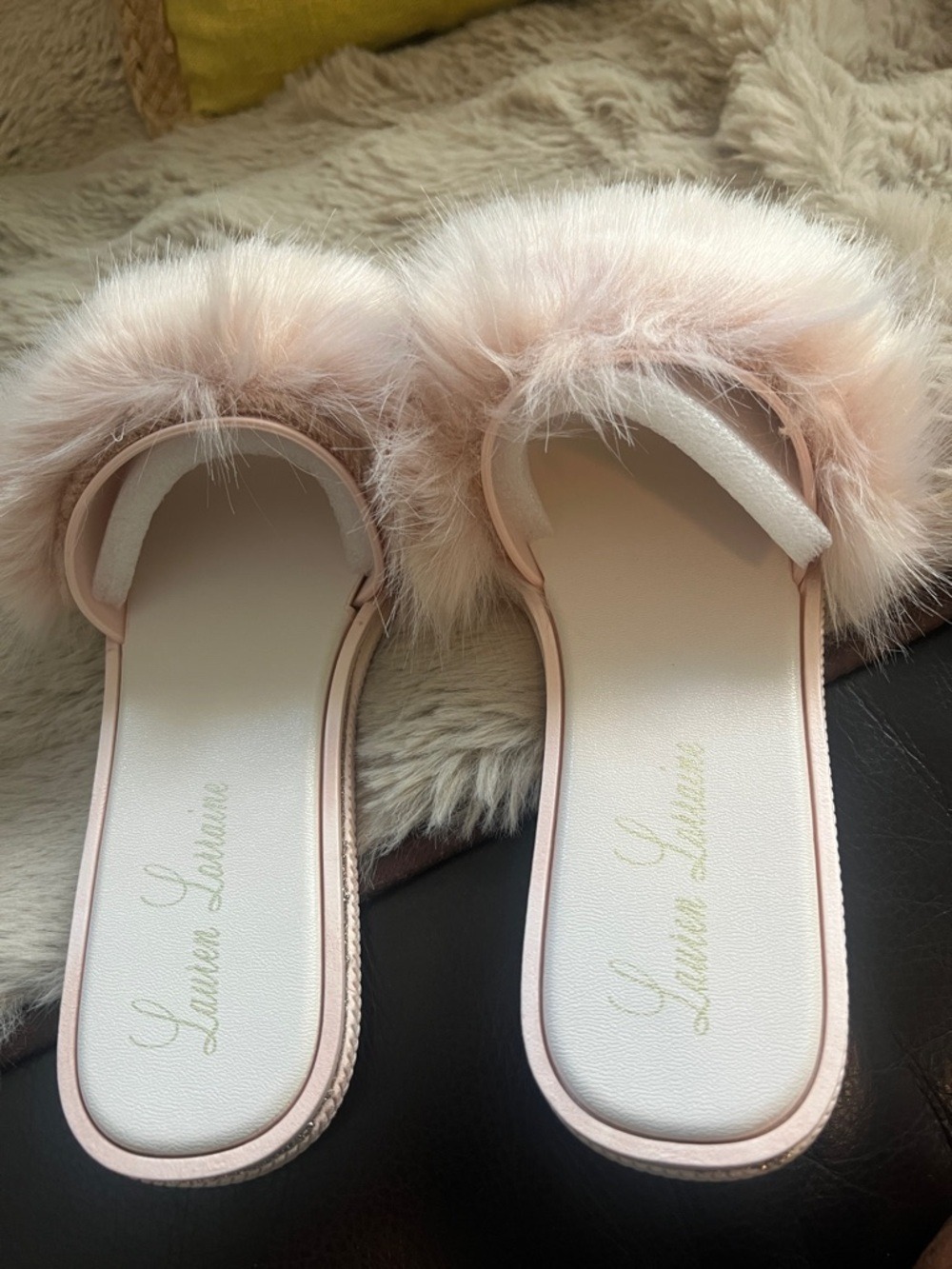 Lauren Lorraine Pale Pink Faux Fur Slide Sandals - Picture 5 of 6